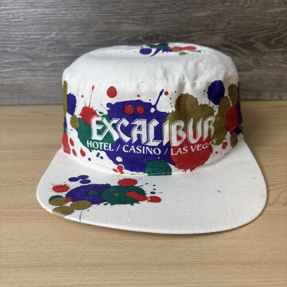 Vintage Excalibur Las Vegas Hat Fitted One Size Paint Splatter Hotel Casino